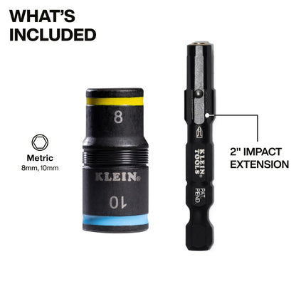 Klein Tools 32931M 2-in-1 Impact Socket Features Flip Socket, 2 Metric Hex Sizes, 8mm and 10mm, Impact Rated
