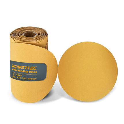 POWERTEC 4DR1500 Gold Disques de ponçage PSA 6 pouces Papier de verre abrasif 10 pièces de chaque grain : 80/220/320/400, 40 pièces