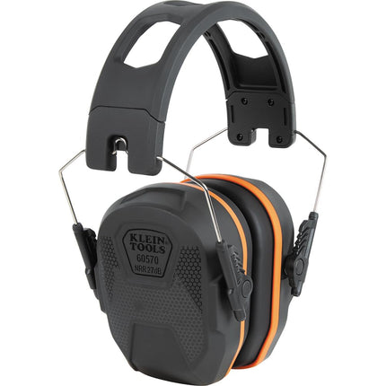 Klein Tools 60570 Hearing Protection Earmuffs, NRR 27dB, Ultra Thin Adjustable Safety Earmuffs Over The Head for Noisy Job Sites