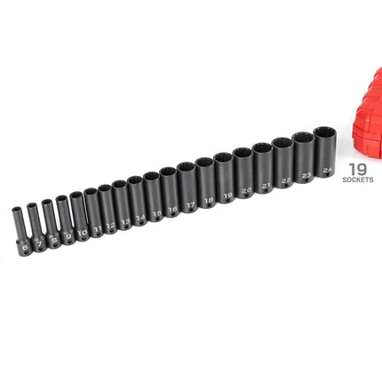 TEKTON 3/8 Inch Drive Deep 12-Point Impact Socket Set with Case, 19-Piece (6-24 mm) | SID91307
