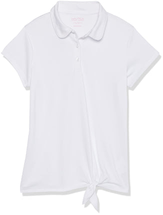 Nautica Girls' Short Sleeve Performance Polo, Whit