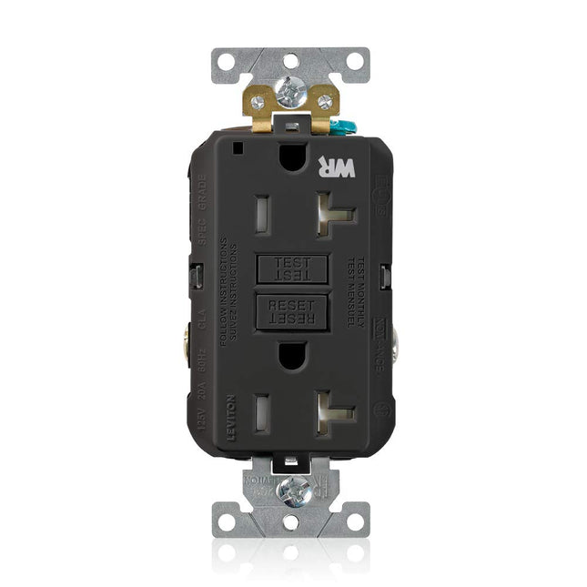 Leviton G5262-WTE 15A-125V Extra-Heavy Duty Industrial Grade Weather/Tamper-Resistant Duplex Self-Test GFCI Receptacle, Black, 15-Amp