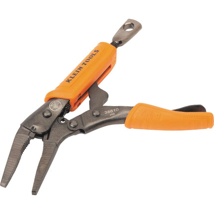 Klein Tools 38610 Locking Plier, Long Nose with Lever Release Handles, High Torque, Ideal for Tight Spaces, 4-Inch