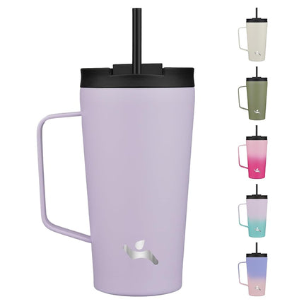 Konokyo 18 oz Insulated Tumbler with Handle & Straw, Stainless Steel Mug