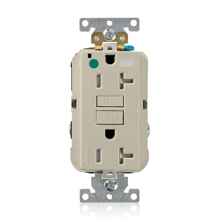 Leviton GFWT2-HGI Receptáculo Dúplex GFCI de Autoprueba, Resistente a Manipulaciones y a la Intemperie, Grado Hospitalario Extra Pesado, 20A-125V, Marfil, 20 Amperios