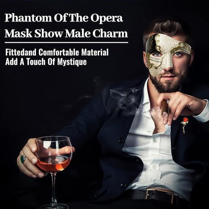 IncreDecor Masquerade Mask for Men Phantom of The Opera Mask with Bowtie, Half Face Venetian Masks for Halloween Parties Carnival