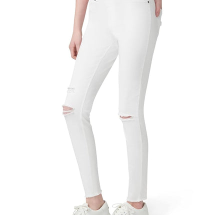 HUE Women's Ripped Knee Denim Leggings, White, Medium