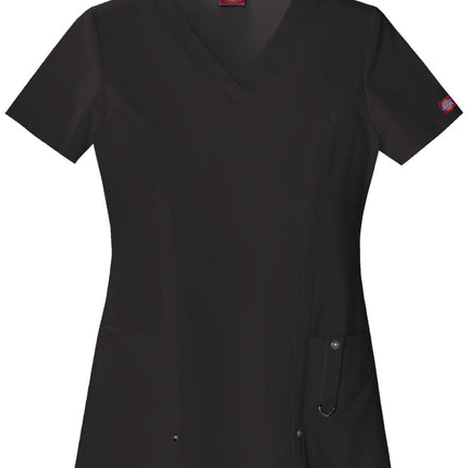 Dickies Xtreme Stretch Women Scrubs Top V-Neck 82851, Black, XS