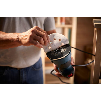 BOSCH ROS20VSC Palm Sander 2.5 Amp 5 Inch Corded Variable Speed Random Orbital Sander, Polisher Kit with Dust Collector and Soft Carrying Bag