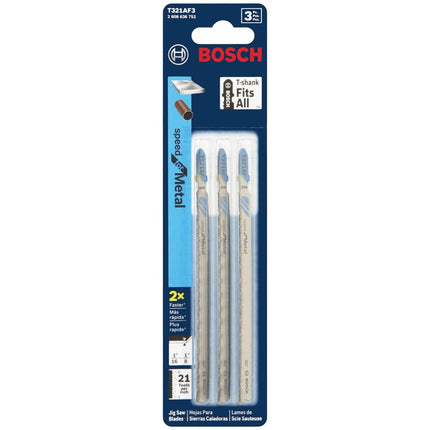 Bosch T321AF3 3-Piece 5-1/4 In. 21 TPI Speed for Metal T-Shank Jig Saw Blades