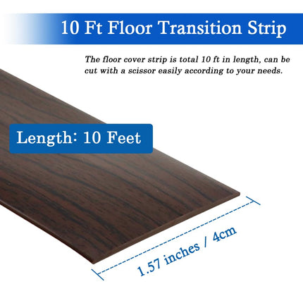 Floor Transition Strip Floor Cover Strips Self Adhesive Flooring Transitions Laminate Floor Strip Vinyl Floor Flat Divider Strip Elegant Wood Grain Design (4cm, 10Ft, Black Walnut)