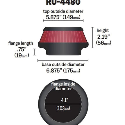 K&N Universal Conical Air Filter 103mm flange, 175mm base, 149mm top, 56mm height, with ventilation hole (RU-4480)