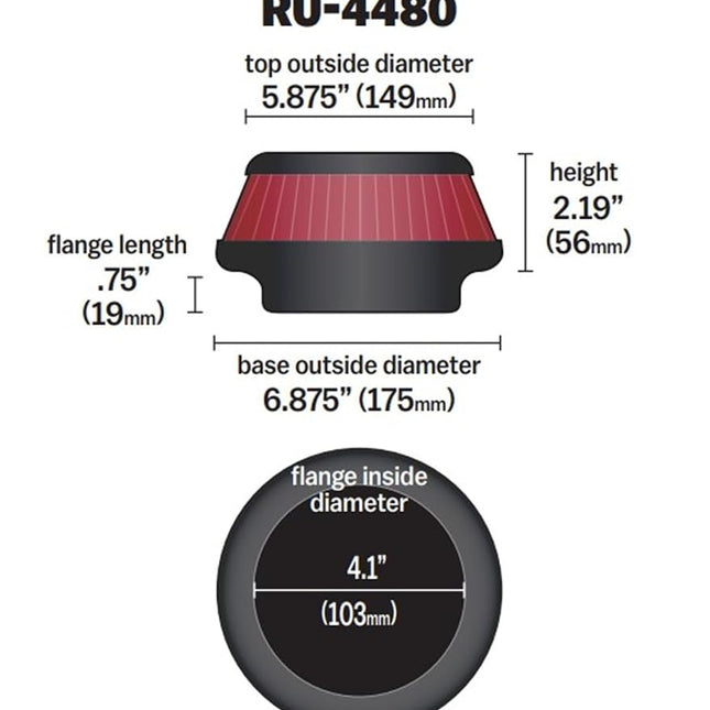 K&N Universal Conical Air Filter 103mm flange, 175mm base, 149mm top, 56mm height, with ventilation hole (RU-4480)
