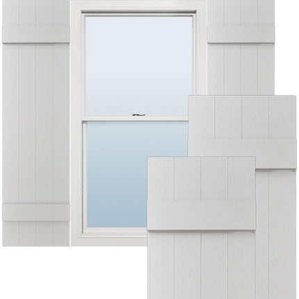 Ekena Millwork LJ4C14X02600WH Lifetime Vinyl, Custom Four Board Joined, Board-N-Batten Shutters with Shutter-Loks (Per Pair), 14" W X 26" H, White