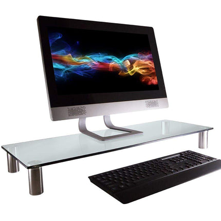 Monoprice Large Multimedia Desktop Stand - 30.8 x 11.0 Inches - Clear Glass | Stand & Riser, Laptop Stand, Desktop TV Stand, Dual Monitors w/Height Adjustable Legs - Workstream Collection