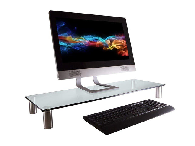 Monoprice Large Multimedia Desktop Stand - 30.8 x 11.0 Inches - Clear Glass | Stand & Riser, Laptop Stand, Desktop TV Stand, Dual Monitors w/Height Adjustable Legs - Workstream Collection