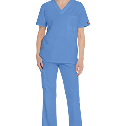 Hauts de gommage Dickies EDS Signature pour hommes, col en V multi-poches en popeline brossée douce 81906, bleu ciel, 3XL