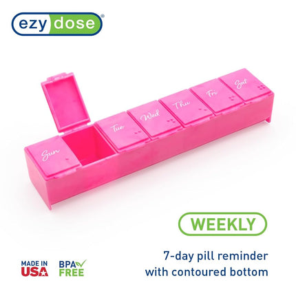 EZY DOSE Weekly (7-Day) Pill Organizer, Vitamin Planner, and Medicine Box, Large Compartments, Pink, Made in The USA