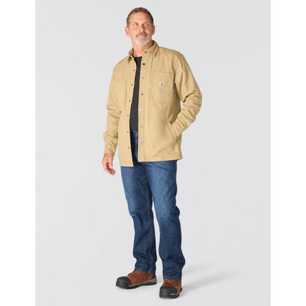 Carhartt Men's 105532 Rugged Flex Relaxed Fit Canvas Fleece-Lined Snap, Dark Khaki, 3XL
