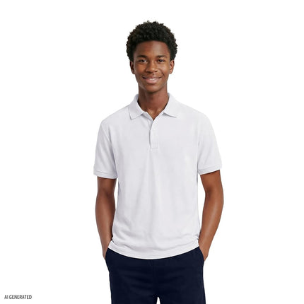 Izod Boys' School Uniform Short Sleeve Polo Shirt, Button Closure, Moisture Wicking Performance Material, White, 10-12 Husky
