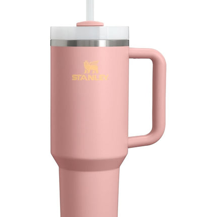 Vaso térmico STANLEY Quencher H2.0 con asa y popote, 40 oz | Tapa Flowstate de 3 posiciones | Compatible con portavasos para viajes | Vaso aislado de acero inoxidable | Sin BPA | Peach Rose