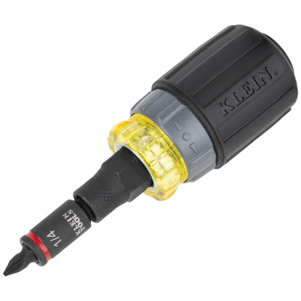 Klein Tools 32561HDRT KNECT 7-in-1 Ratcheting Screwdriver, Impact Rated, Stubby with Phillips, Slotted Bits, 3 Nut Drivers, Adapter, 7-Piece
