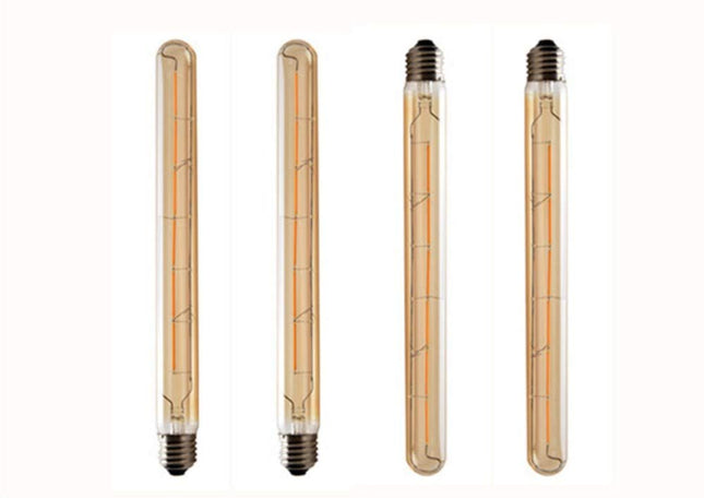 Ampoule à filament LED vintage JKLcom T300, 6W, dimmable, de style Edison, tube long, culot moyen E26/E27, verre ambré, blanc chaud 2300K, 6W (équivalent 40W), dimmable, lot de 4