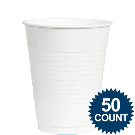 Amscan 436800.08 Durable Big Party Pack Plastic Cups, Supplies, 12oz., 50ct, White
