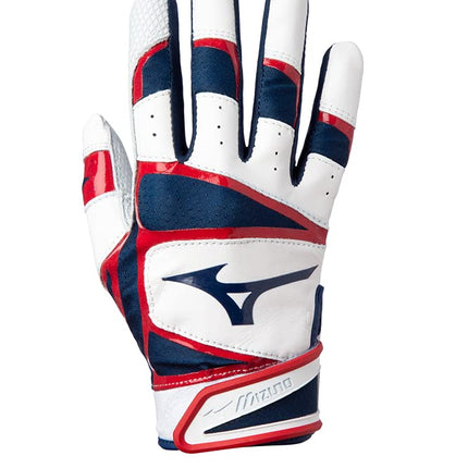 Mizuno B-303 Adult Baseball Batting Glove, Navy-Red, Medium