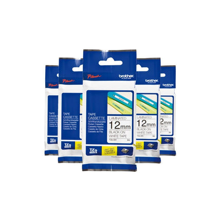 Brother Tze - 231 Labelling Tape Cassettes, Black on White, Multi - Pack, 12 mm (W) x 8 m (L), Includes 5 x Tapes, Brother Genuine Supplies