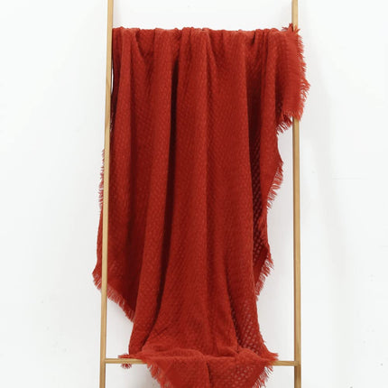 CREVENT 127x152cm Farmhouse Breathable Lightweight Spring Summer Fall Knit Throw Blanket for Couch Chair (Burnt Orange/Rust Brick Red - Waffle)