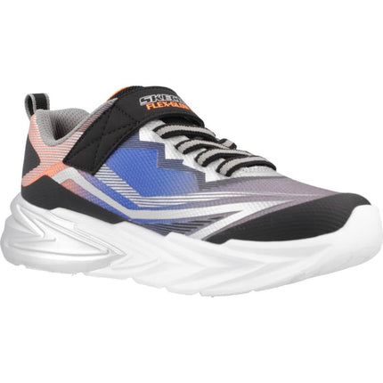 Skechers Baby Boy's Flex-Glow Ultra Trainers, Black & Silver Synthetic/Grey, Blue, & Oran, 4 UK Toddler