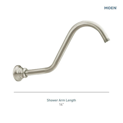 Moen S113BN Waterhill 14-Inch Replacement Extension Curved Shower Arm, Polished Nickel, 14 Inch