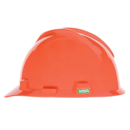 MSA 463945 V-Gard Cap Style Safety Hard Hat With Staz-on Pinlock Suspension | Polyethylene Shell, Superior Impact Protection, Self Adjusting Crown-Straps - Standard Size in Orange