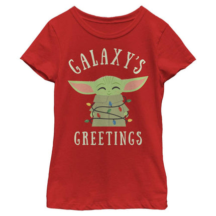 T-shirt ras du cou uni Fille STAR WARS Le Mandalorien Noël Lumières, Rouge, X-Grand