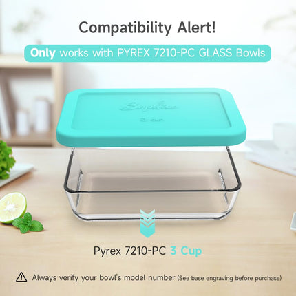 Sophico 3 Cup Rectangle Silicone Storage Cover Lids Replacement for Pyrex 7210-PC Glass Bowls, Container not Included (MINT, 1 Pack)