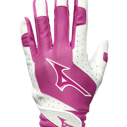 Mizuno Finch Youth Softball Padded Batting Glove, White-Pink, X-Small