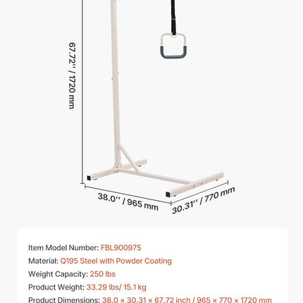 VEVOR Trapeze Bar for Bed Mobility, Heavy-Duty Steel Free Standing Trapeze Bar 250 LBS Weight Capacity, Hospital Bed Pull Up Assist for Elderly & Disabled, Ideal for Hospitals, Nursing Home, Home Care