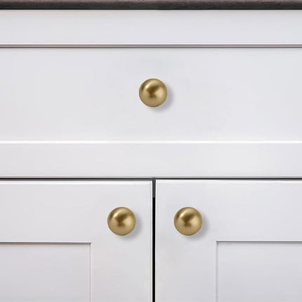 CABDM 2 Pack 1-1/4 Inch Solid Brushed Brass Cabinet Knobs Large Heavy Duty Gold Drawer Knobs Kitchen Cabinet Hardware Vintage Ball Knobs Pulls for Drawers.