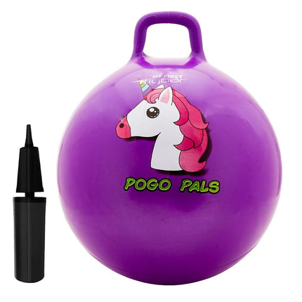 Flybar Hopper Ball for Kids, Inflatable Bouncy Ride-On Ball w/Handle for Indoor & Outdoor Active Play, Includes Pump, Jump Toy for Boys & Girls, Supports Up to 165 lbs, Ages 3+, 18-Inch, Small