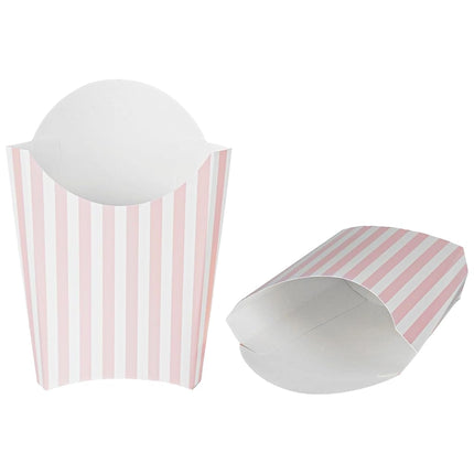 Bio Tek 4.7 x 3.5 x 5.1 Inch French Fry Cup, 100 Disposable Snack Cups - Stackable, Sustainable, Pink and White Paper 4 Ounce Fry Holder, for Fries, Onion Rings, Popcorn, or Cookies - Restaurantware