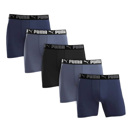 PUMA Men's Microfiber Boxer Brief, 5-Pack - Blue, 