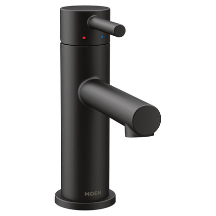 Grifo de baño de arco alto Moen 6190BL Align de un solo mango con conjunto de desagüe, negro mate