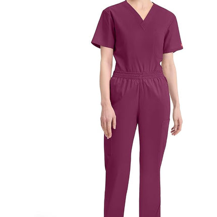 Dickies EDS Signature Scrubs for Women, Elastic Waist Pull-On Cargo Pants for Women in Soft Brushed Poplin 86106, Wine, S Petite