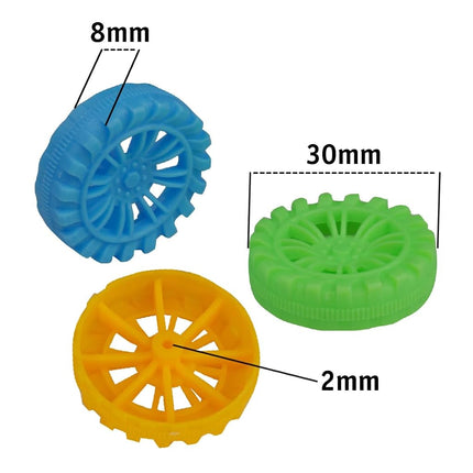 Large Plastic Project Wheels - 20 Wheels, 20 Rubber Bands, 10 Dowels, and a Project Idea - 4.75 inch Wheel Diameter and 1/4 inch Axel Hole