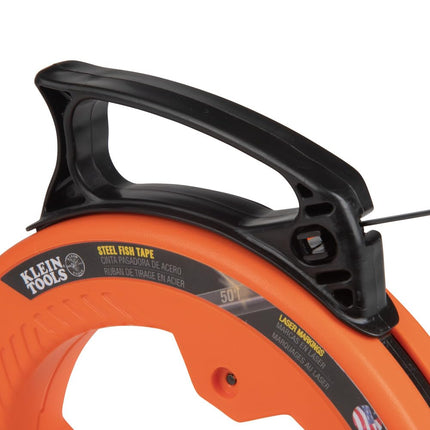 Klein Tools 56331 Electrical Fish Tape, Steel Wire Puller with Double Loop Tip, Optimized Housing and Handle, 1/8-Inch x 50-Foot