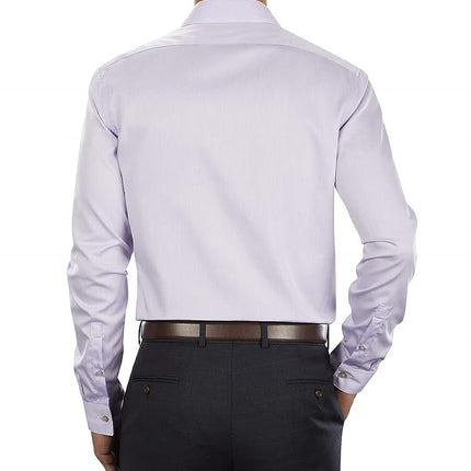 Calvin Klein mensDress Shirt Slim Fit Non Iron Herringbone Point-Collar Long Sleeves Dress Shirt - Purple - 16.5" Neck 32"-33" Sleeve