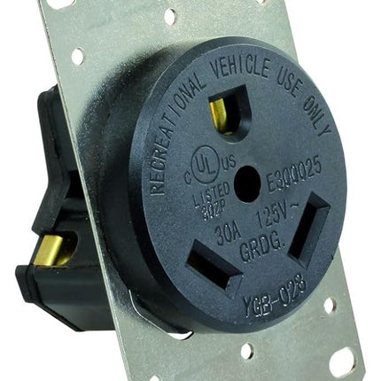 JR Products 15075 30 Amp Receptacle with Mounting Plate