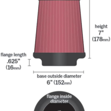 K&N Universal Clamp-On Air Filter: High Performance, Premium, Washable, Replacement Filter: Flange Diameter: 4 In, Filter Height: 7 In, Flange Length: 0.625 In, Shape: Round Tapered, RF-1015