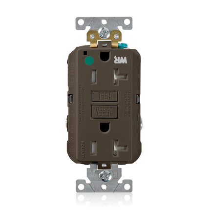 Leviton GFWT2-HG 20A-125V Prise GFCI duplex à auto-test, extra-robuste, de qualité hospitalière, résistante aux chocs/intempéries, marron, 20 ampères